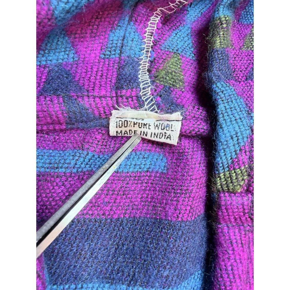 Vtg Magic Touch Southwestern 100% Pure Wool Hooded Pullover Fringe India Sz M - Picture 4 of 10